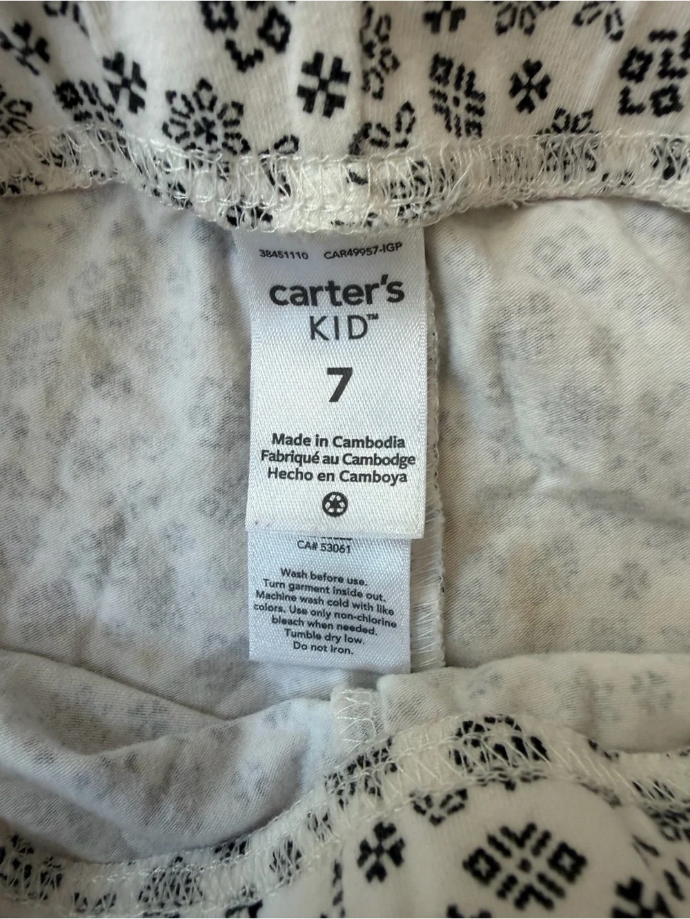 Carter's - Girl’s White Snowflake Leggings with Reindeer Hem Accents